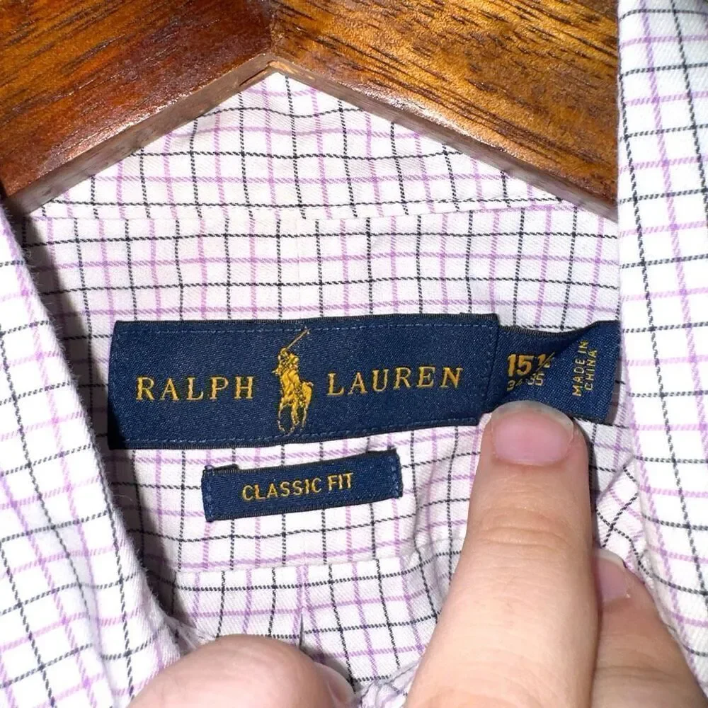Polo Ralph Lauren White & Purple Check Button Down Shirt 15.5 M